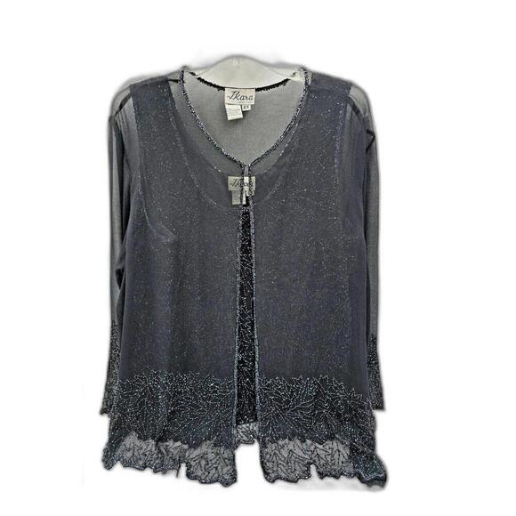 J Kara 2Pc Black Shimmer Beaded Sexy chiffon Jacket & Cami Top Glam 2X VTG